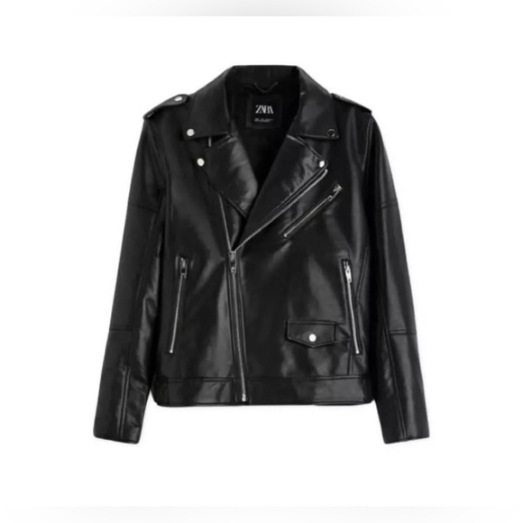 Zara:  Black Faux Leather Jacket - Picture 4 of 6